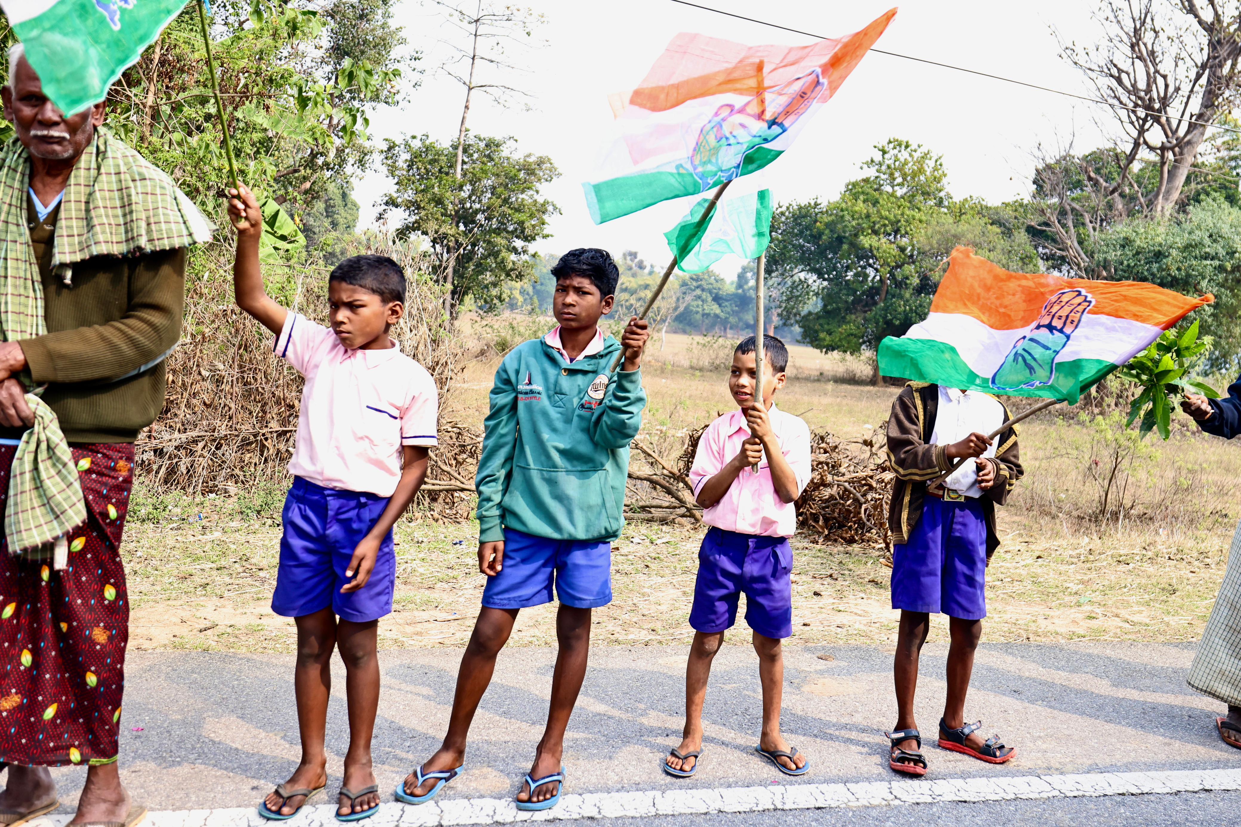 Young Nyay Yoddhas Waving Their Flags