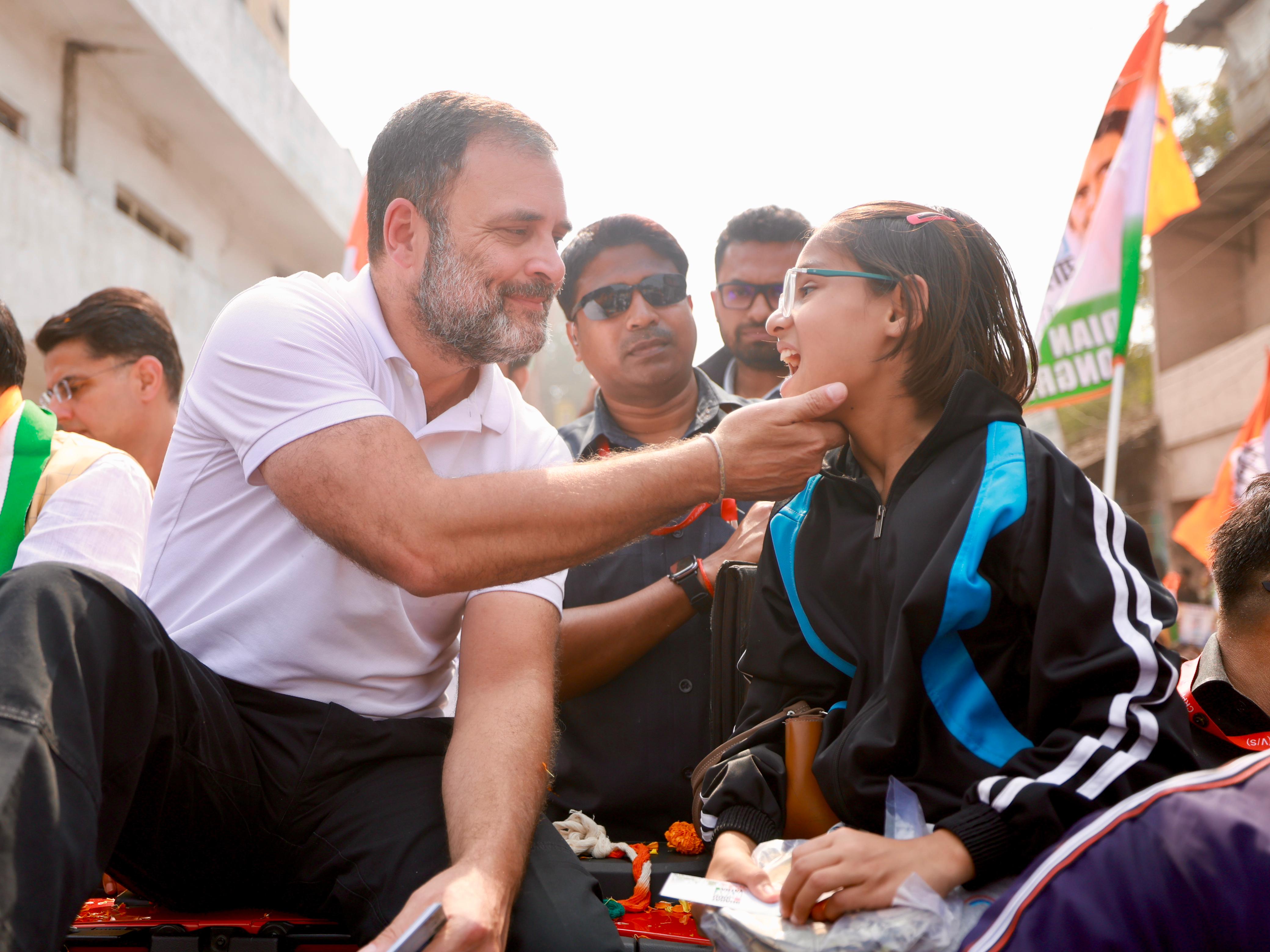 Rahul Gandhi Affectionately Listening To A Young Nyay Yoddha